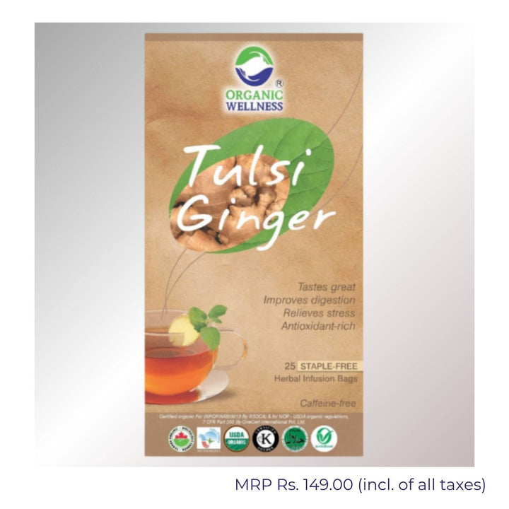 Tulsi Ginger Herbal Tea | Refreshing & Nurturing | 25 Staple Tea Bags