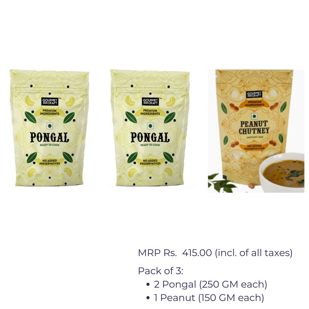 Pongal Mix and Instant Peanut Chutney | Health with Taste | Pack of 3 | 650 GM