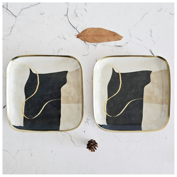 Wabi Sabi Metal Square Platter | Abstract Dining Decor | Set Of 2