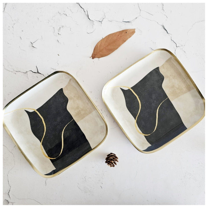 Wabi Sabi Metal Square Platter | Abstract Dining Decor | Set Of 2