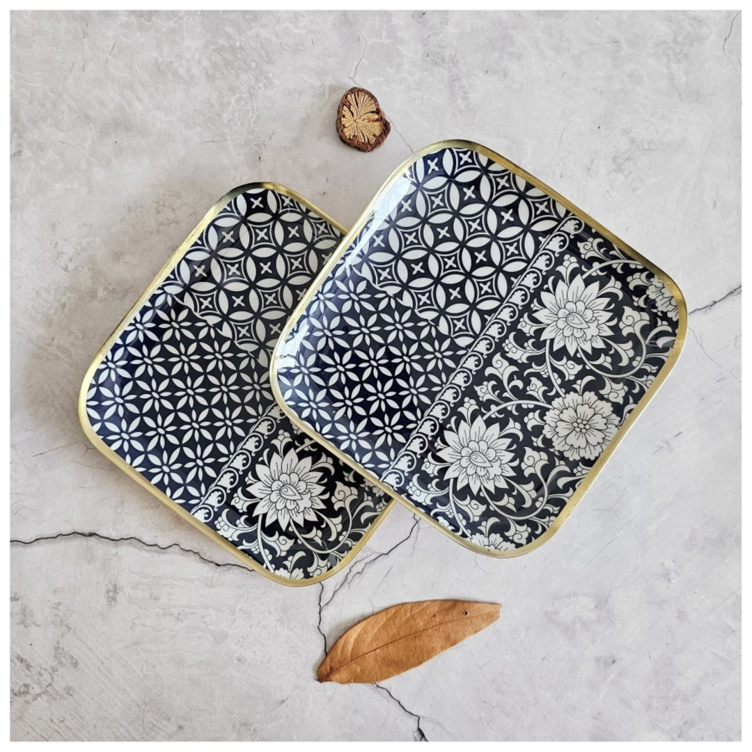 Berlin Blue Metal Square Platter | Modern Chic Dining Decor | Set Of 2