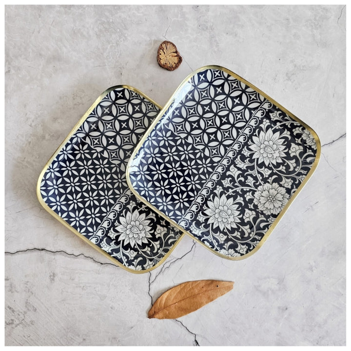 Berlin Blue Metal Square Platter | Modern Chic Dining Decor | Set Of 2