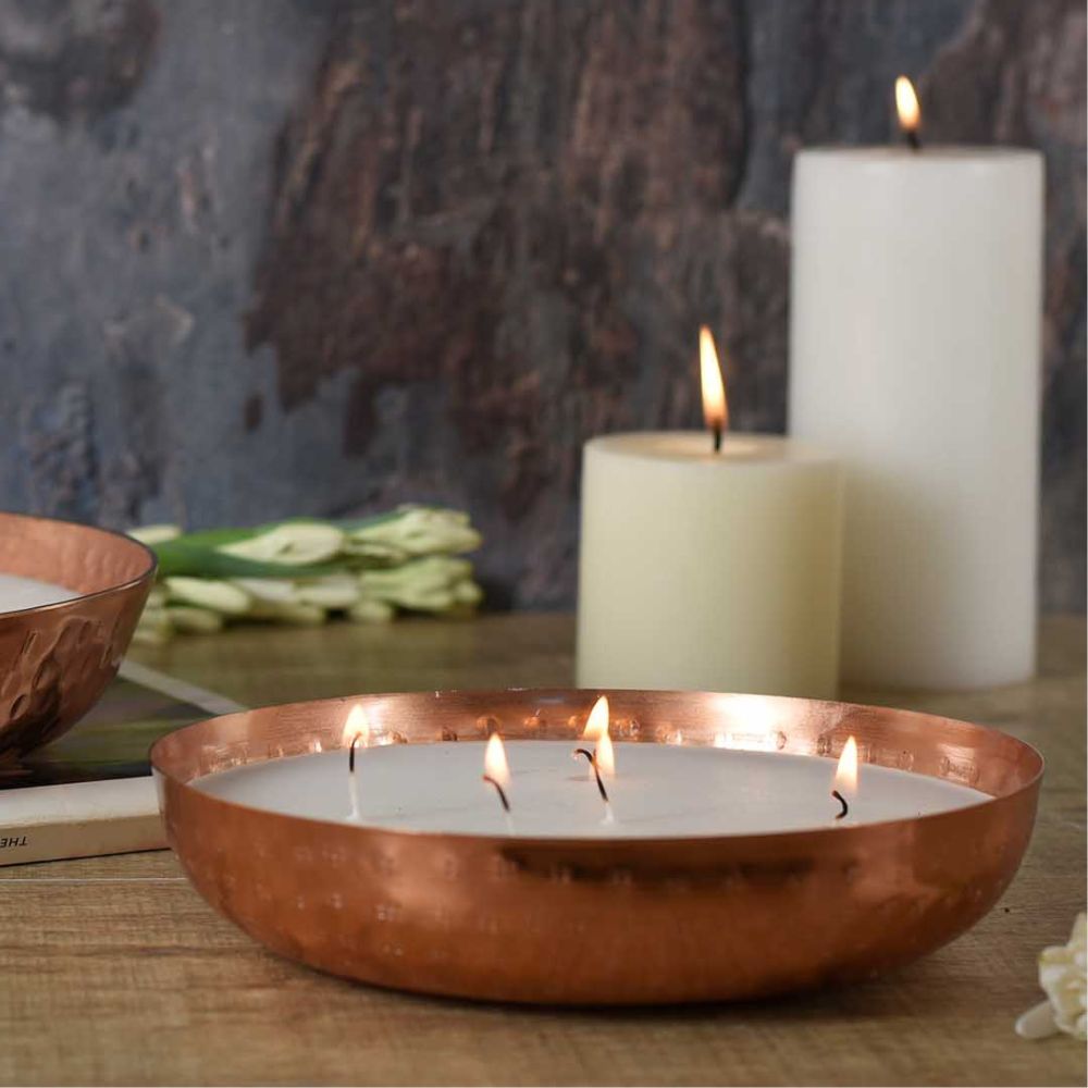 Roshni Scented Wax Filled Metal Bowl/Urli | Religious And Festive Decor | Hand-Crafted | Copper | 8 Inch