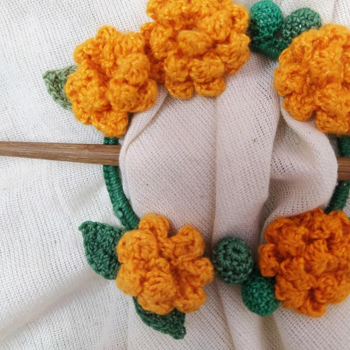 Marigold Crochet Hair Tie | Hand-crafted | Tangerine and Green