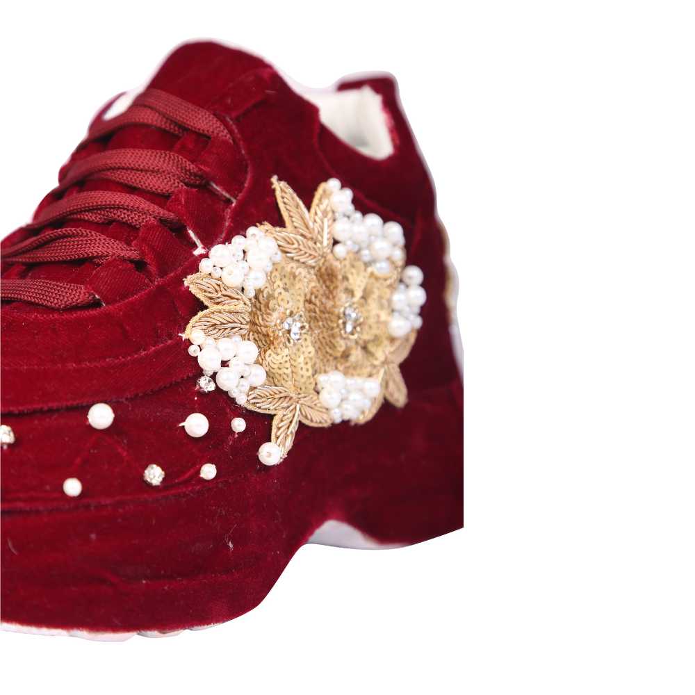 Maroon Sneakers With a Twist | Modern Day Wedding | Comfort-Fashion Combo
