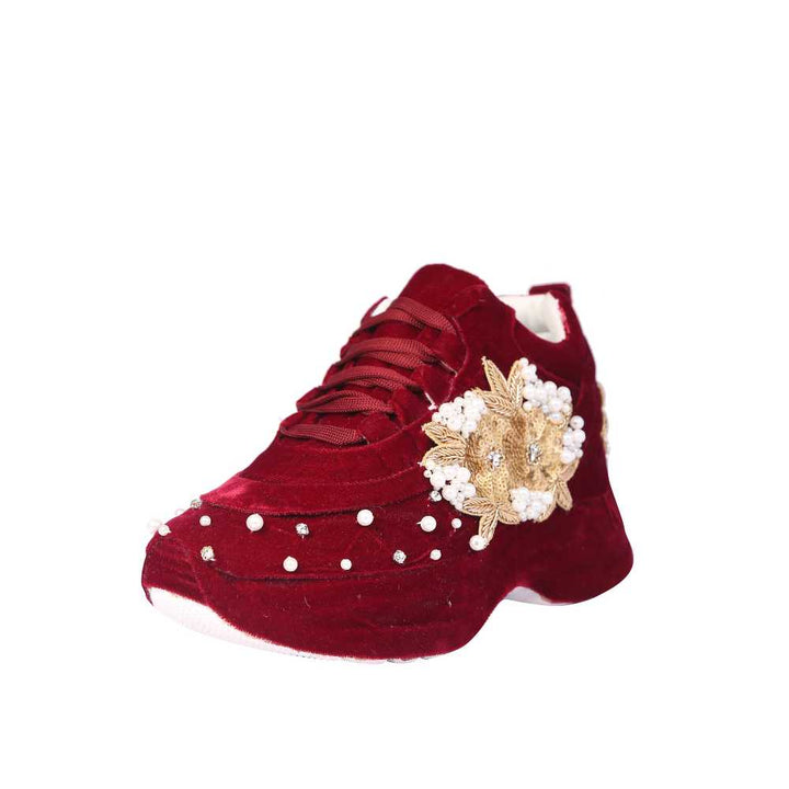 Maroon Sneakers With a Twist | Modern Day Wedding | Comfort-Fashion Combo