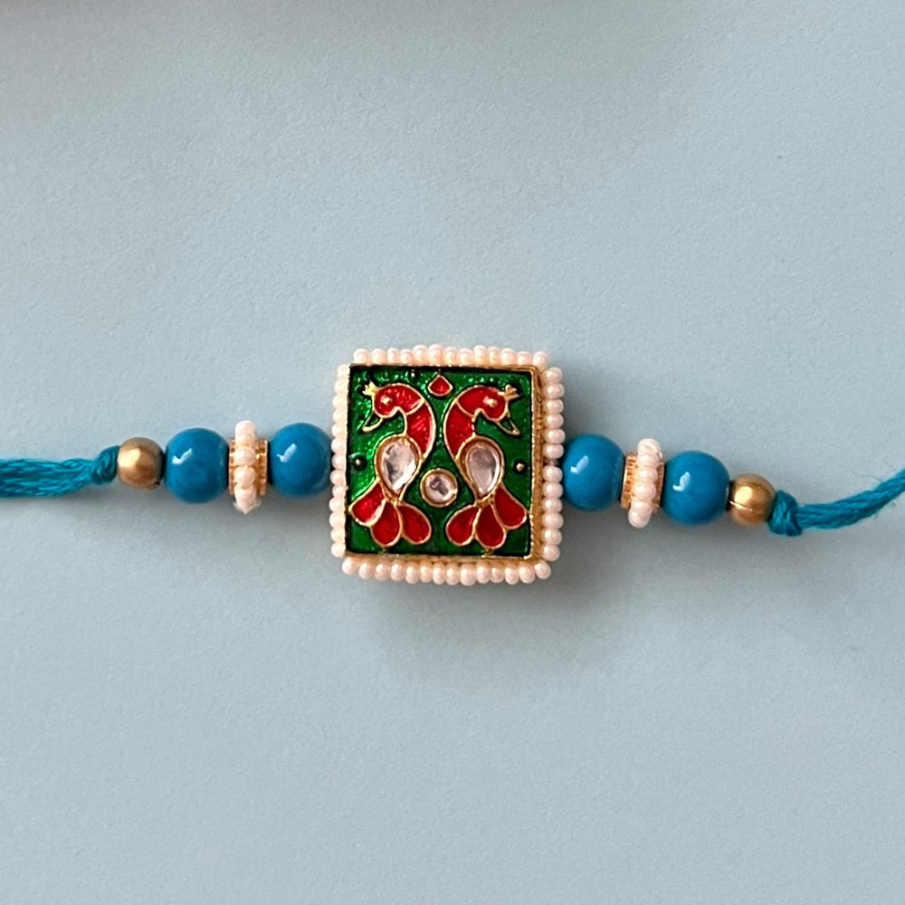 Mayur Meenakari Rakhi | Traditional | Hand-Crafted | Blue & Green