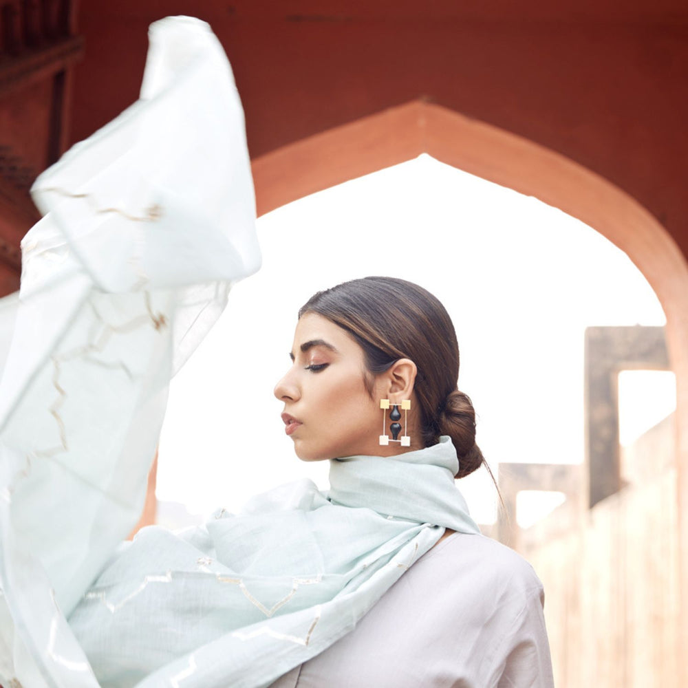 Mehrab Gold & Silver Earring | Gold & Silver Plated | Crafted With Black Pottery | Elegant