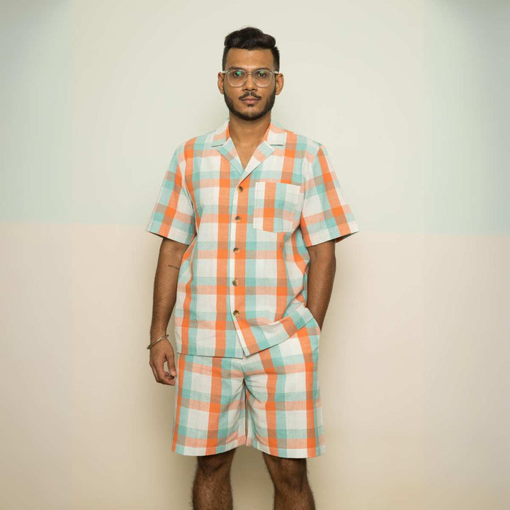 The Holiday Co-ord Set | Men Casuals | Cropped Shirt W/ Shorts | Handwoven Cotton