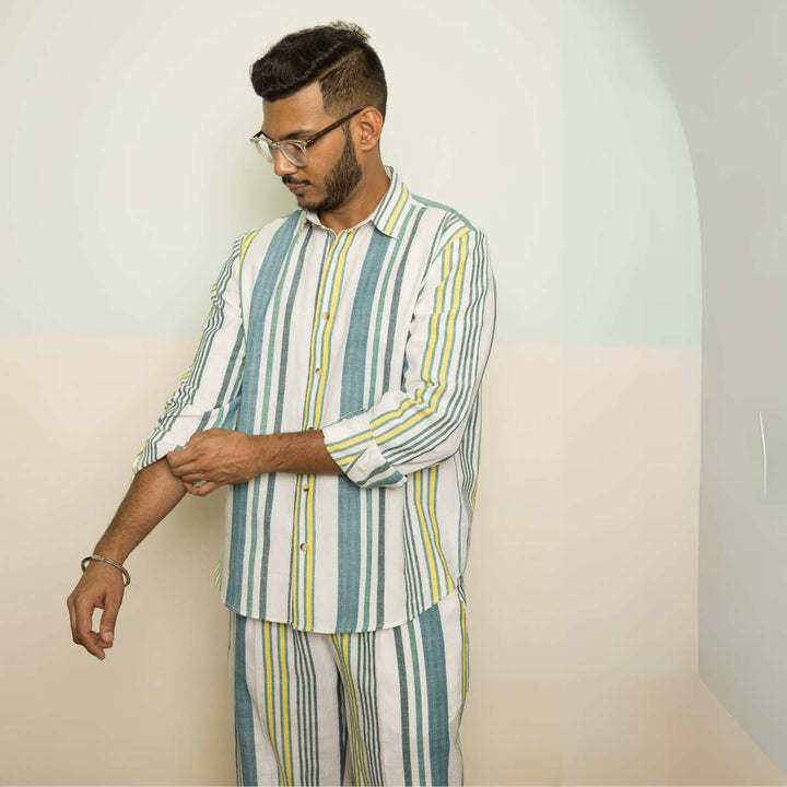 The Wanderlust Co-ord Set | Men Casuals | Stripes | Shirt W/ Pants |  Handwoven Cotton