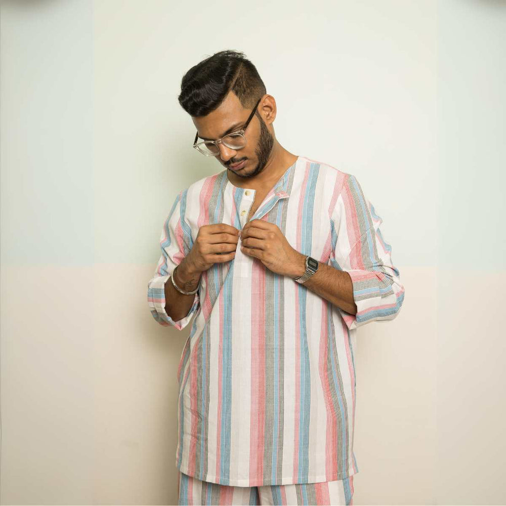 The Artist Co-ord Set  | Men Casuals | Handwoven Cotton | Coral Stripes