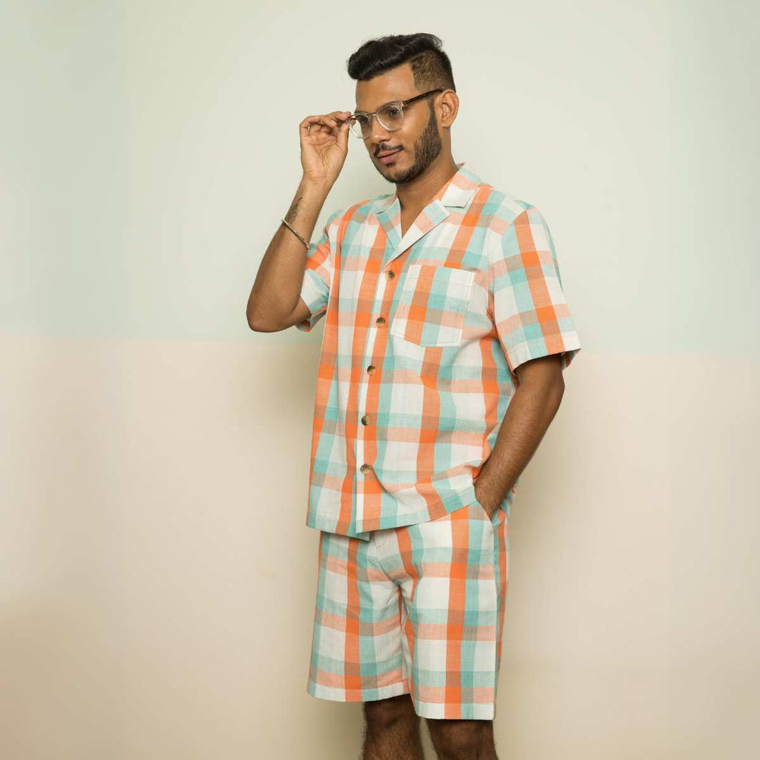 The Holiday Co-ord Set | Men Casuals | Cropped Shirt W/ Shorts | Handwoven Cotton