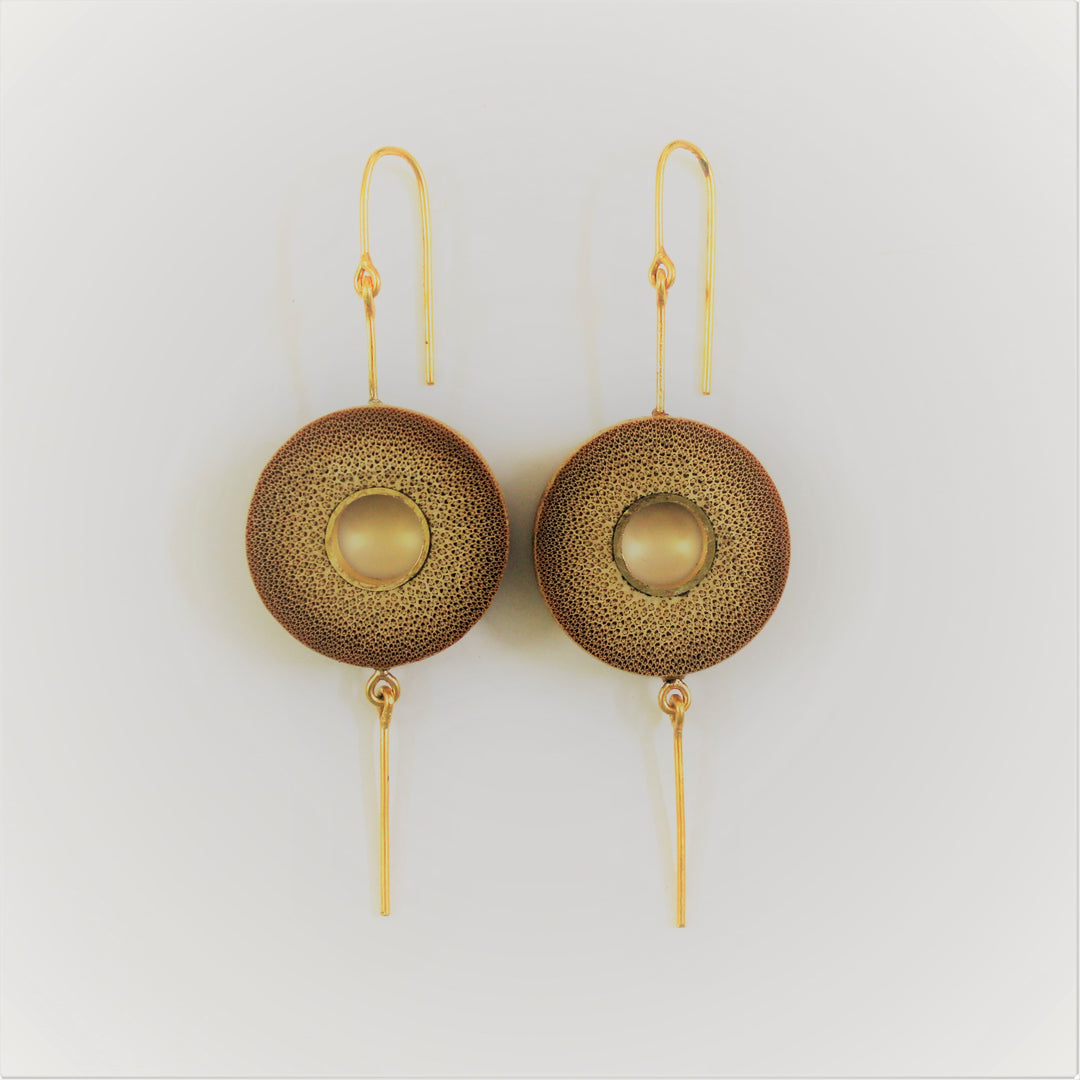 Earthy Brown Disc Ear Dangle | Minimalistic Look | Gold Plated Recycled Brass And Bamboo