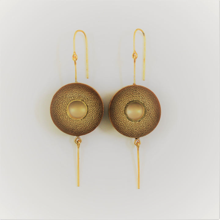 Earthy Brown Disc Ear Dangle | Minimalistic Look | Gold Plated Recycled Brass And Bamboo