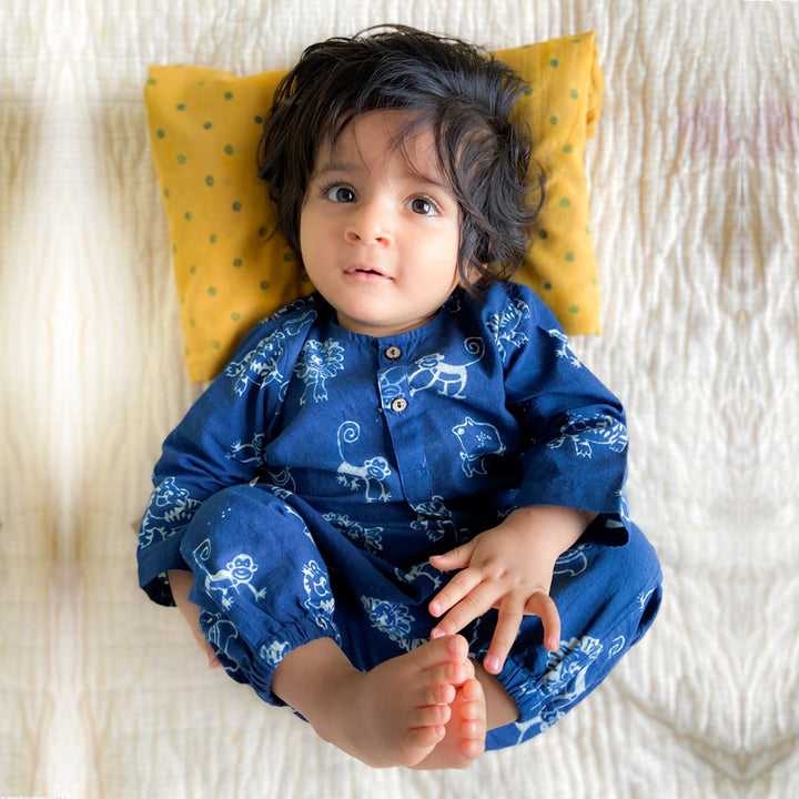 Mustard Yellow Pillow & Swaddle For Baby | Soft Cotton | Hand-Block Print