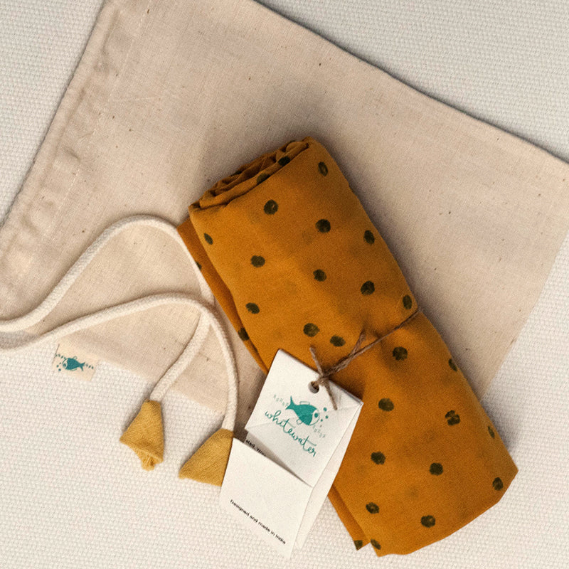 Mustard Yellow Pillow & Swaddle For Baby | Soft Cotton | Hand-Block Print