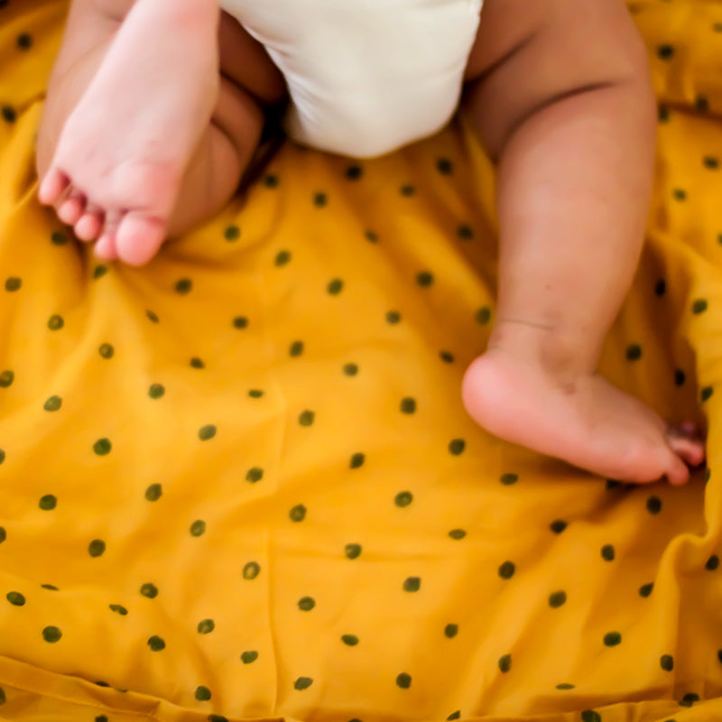Mustard Yellow Pillow & Swaddle For Baby | Soft Cotton | Hand-Block Print