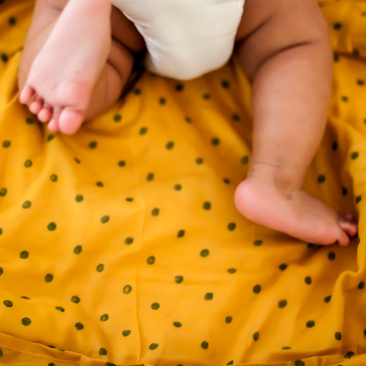Mustard Yellow Pillow & Swaddle For Baby | Soft Cotton | Hand-Block Print