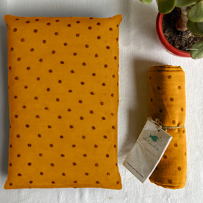 Mustard Yellow Pillow & Swaddle For Baby | Soft Cotton | Hand-Block Print