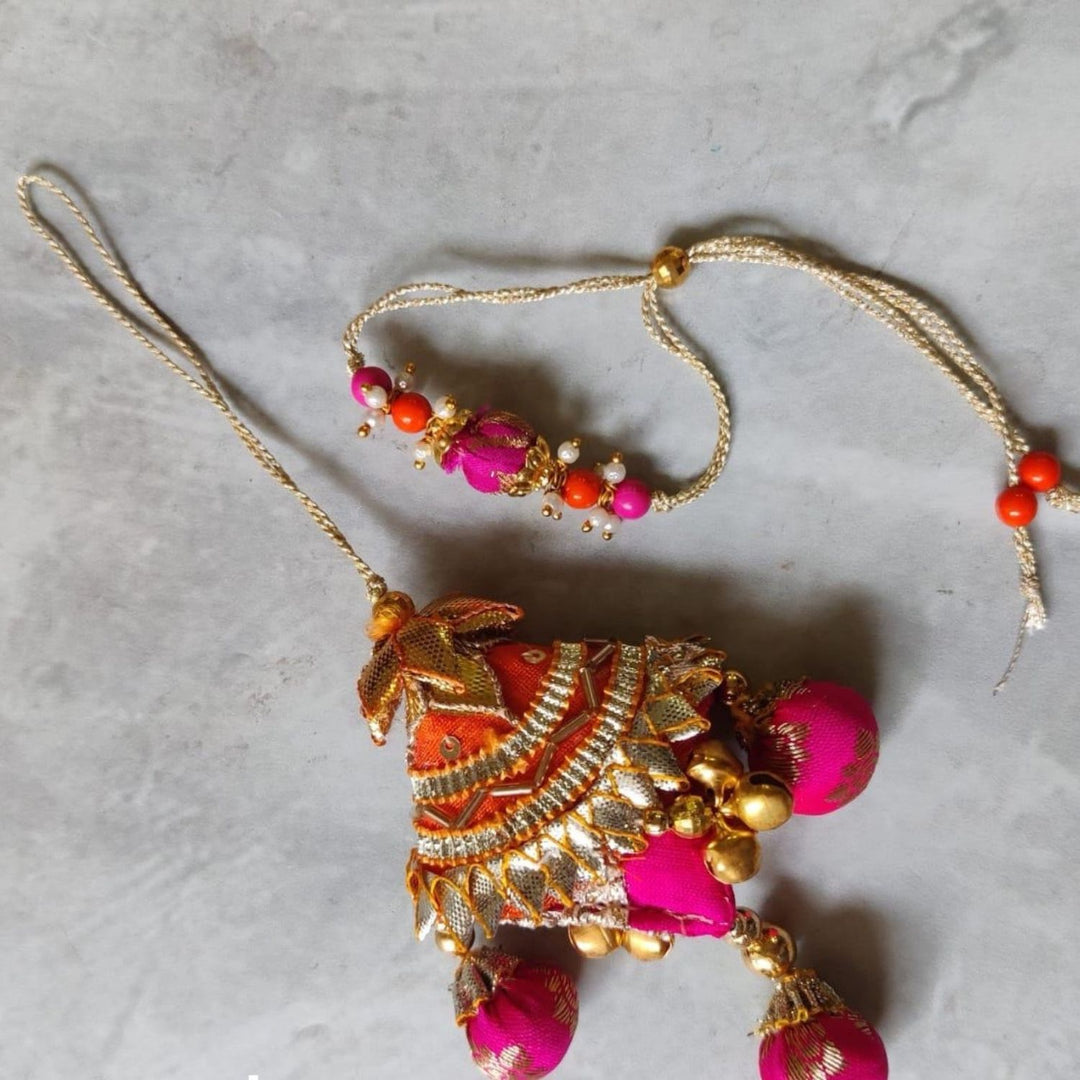 Noor Gota Patti Rakhi And Lumba Set | Designer Handmade Rakhi | Pink & Golden