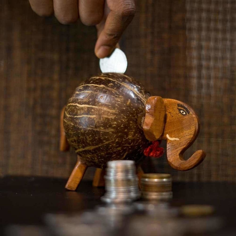 Golu Gullak Coconut Shell Hand-Crafted Gannu Bank | Upcycled | Brown