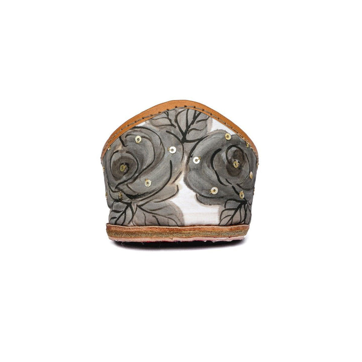 Oatmeal Black  Rose Women Jutti | Hand-Painted on Silk