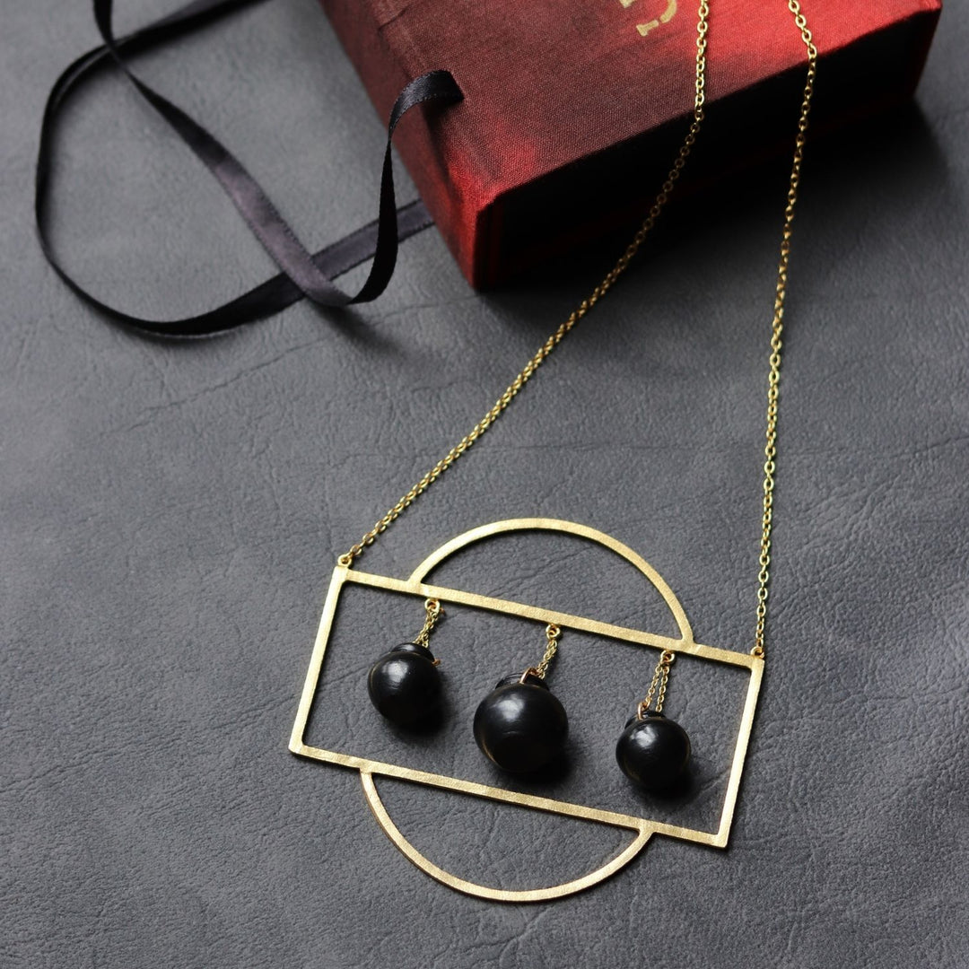 Black Pottery Necklace | 22kt Gold Plated | Stylish | Statement Necklace 