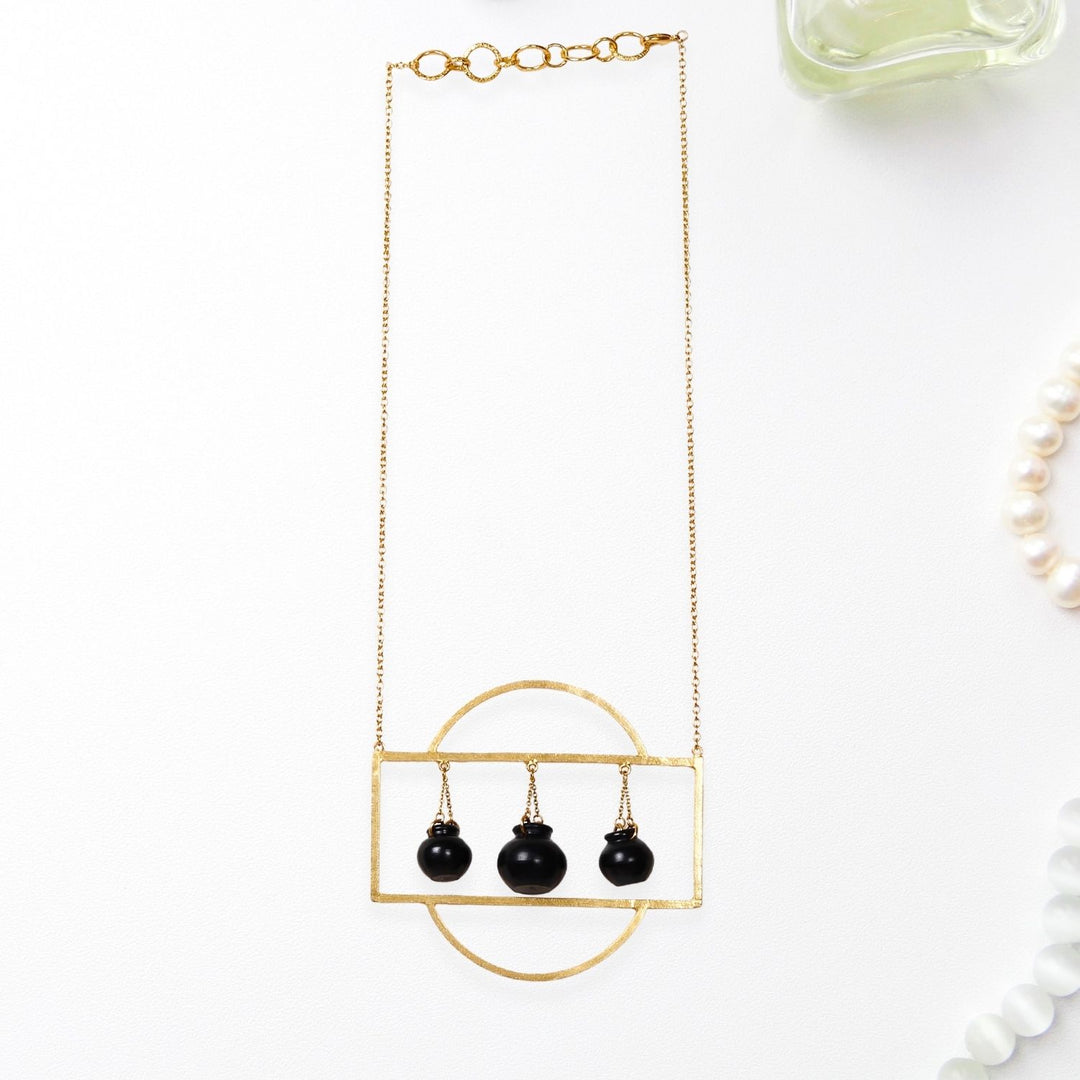 Black Pottery Necklace | 22kt Gold Plated | Stylish | Statement Necklace 