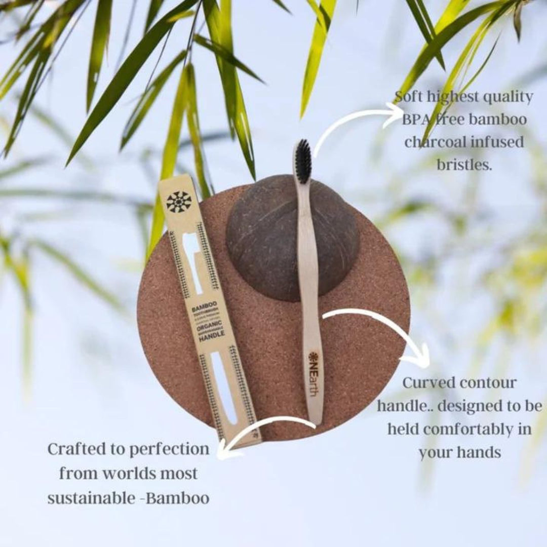 Bamboo Charcoal Toothbrush | Biodegradable | Eco-Friendly | Pack of 1