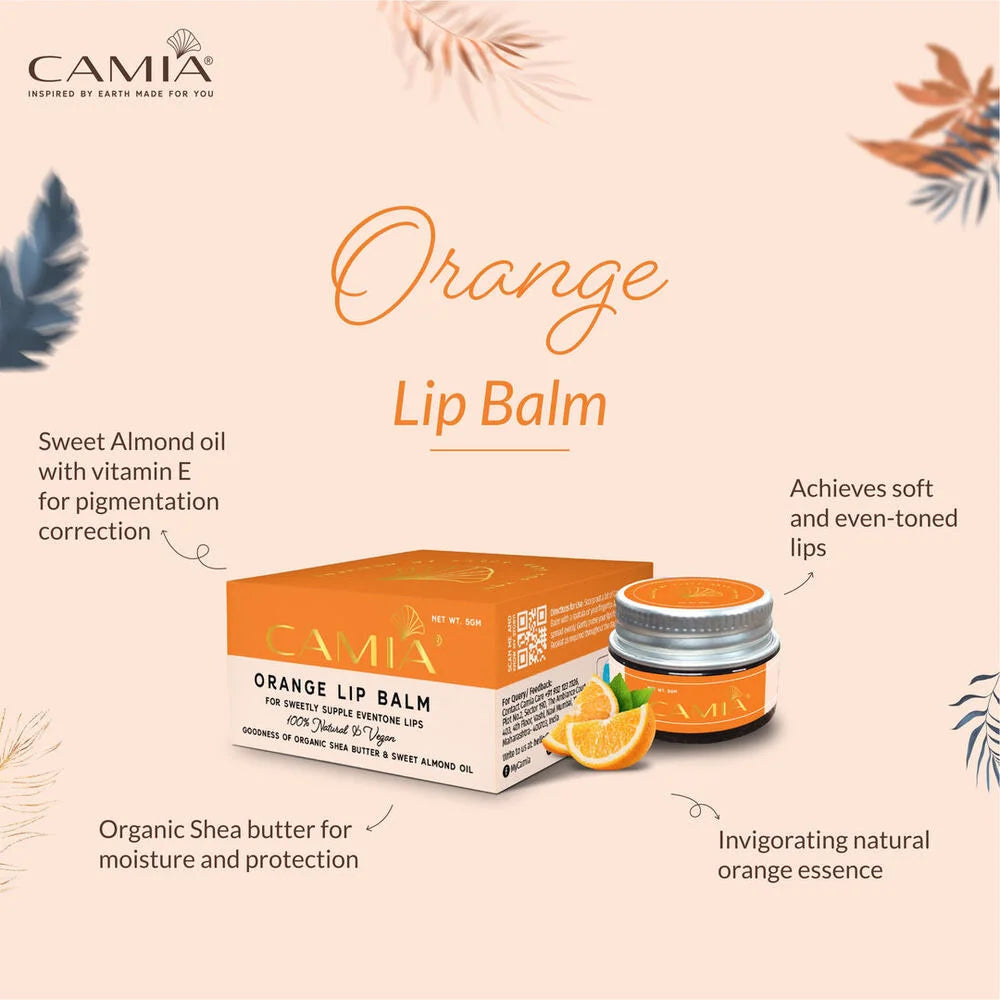 Orange Lip Balm, Essential Oil infused with Shea Butter, Softens lips, Chapped Lips,  No paraben, No mineral oil,  Everyday use lip balm, restores natural colour of lips, men lip balm, women lip balm