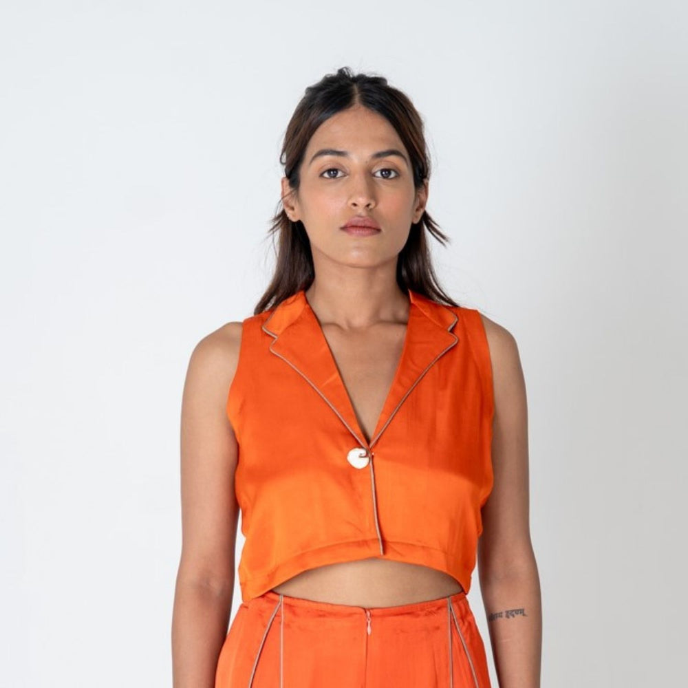 Orange Sleeveless Waistcoat Top | Modal Hand-Crafted | Minimalist Chic