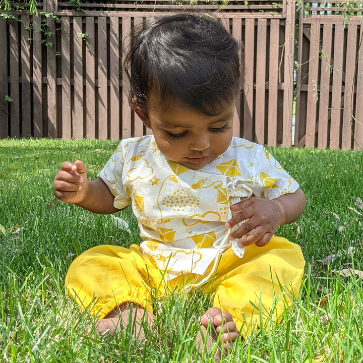 Kurta with Pant For New Borns | Naturally Dye Organic Cotton | Yellow & Off-White