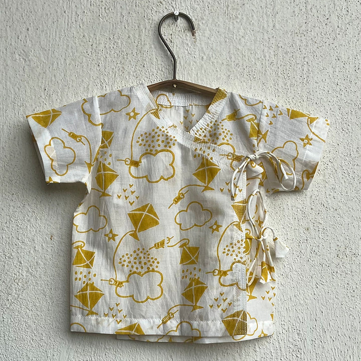 Kurta with Pant For New Borns | Naturally Dye Organic Cotton | Yellow & Off-White