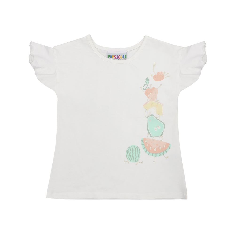 Ruffle Sleeves Girls Top | Comfort fit | Round Neck | Soft Cotton | Off White