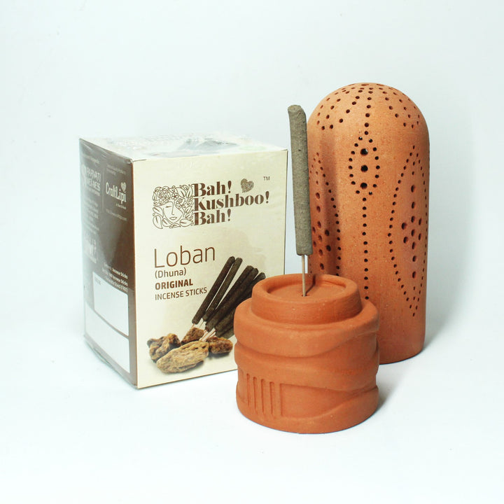 Straw Dome Incense Stick Stand And Loban Sticks | Terracotta