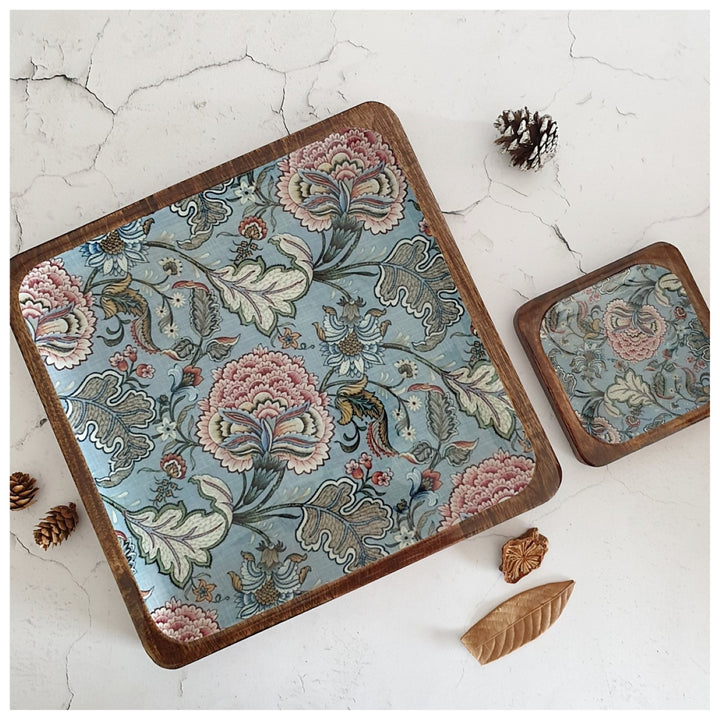 Jaipur Print Square Platter With Dip Bowl | Mango Wood | 12 X 12 Inches