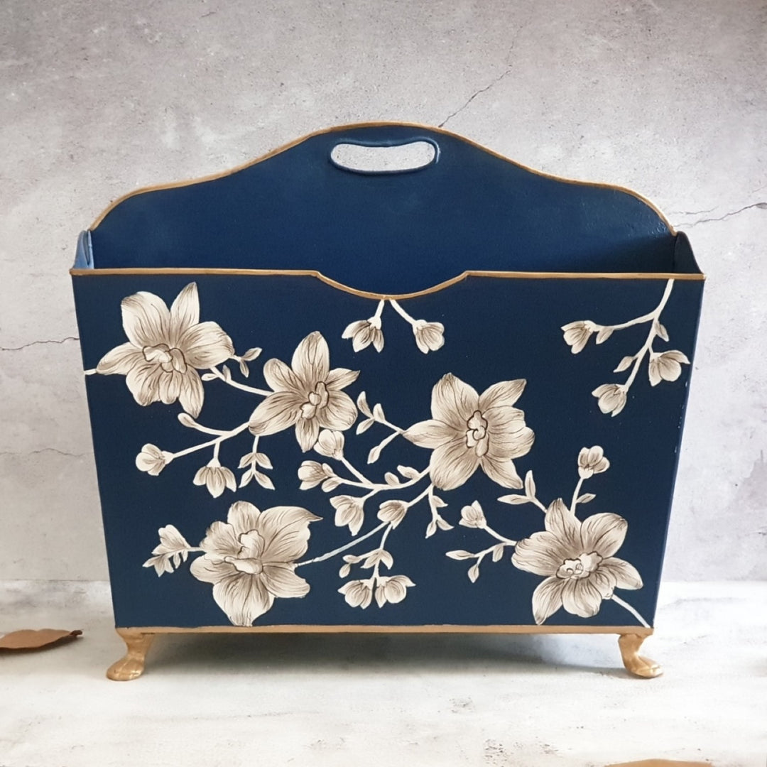 Blooming Hibiscus Magazine Holder | Hand-Painted | Vintage Style Home Decor