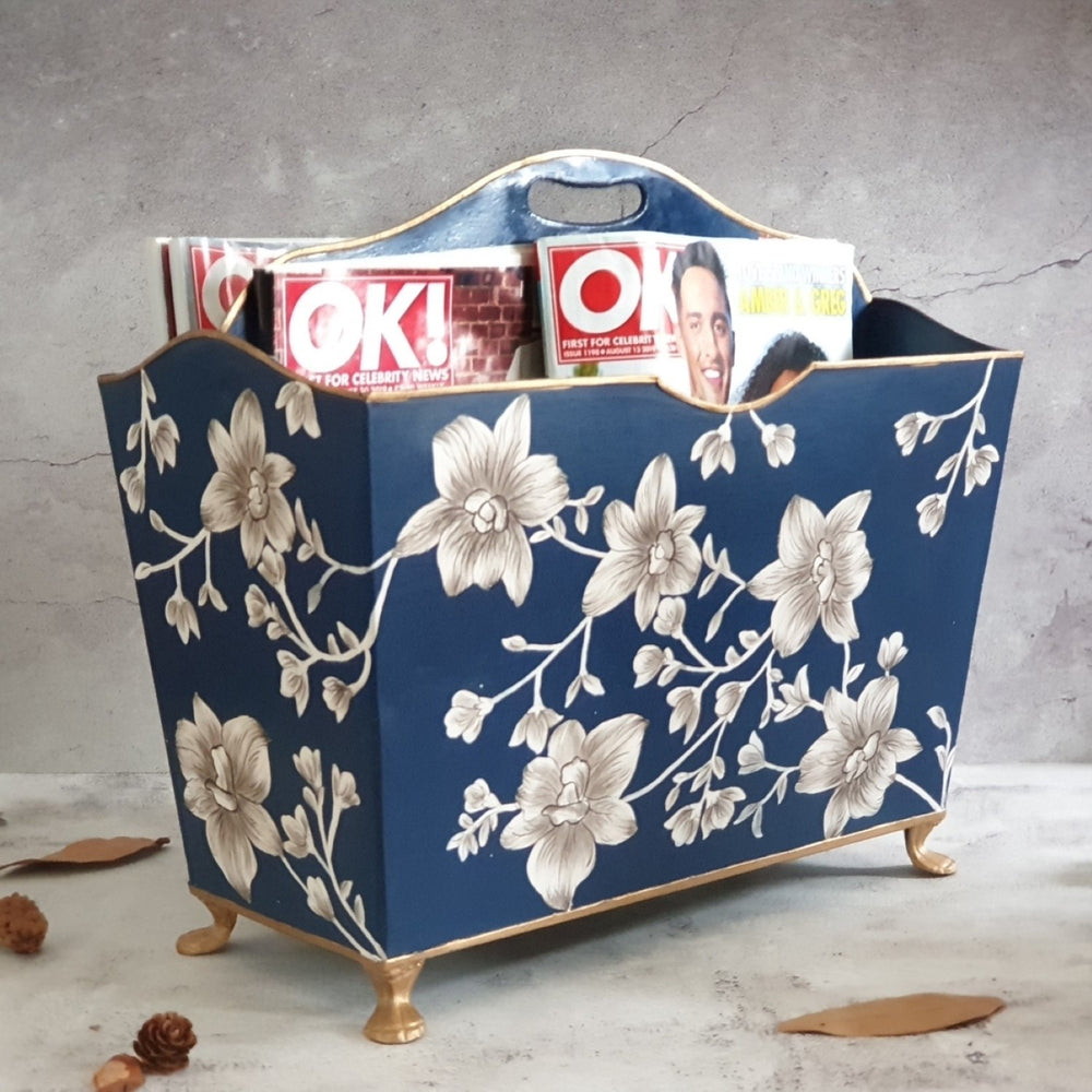 Blooming Hibiscus Magazine Holder | Hand-Painted | Vintage Style Home Decor