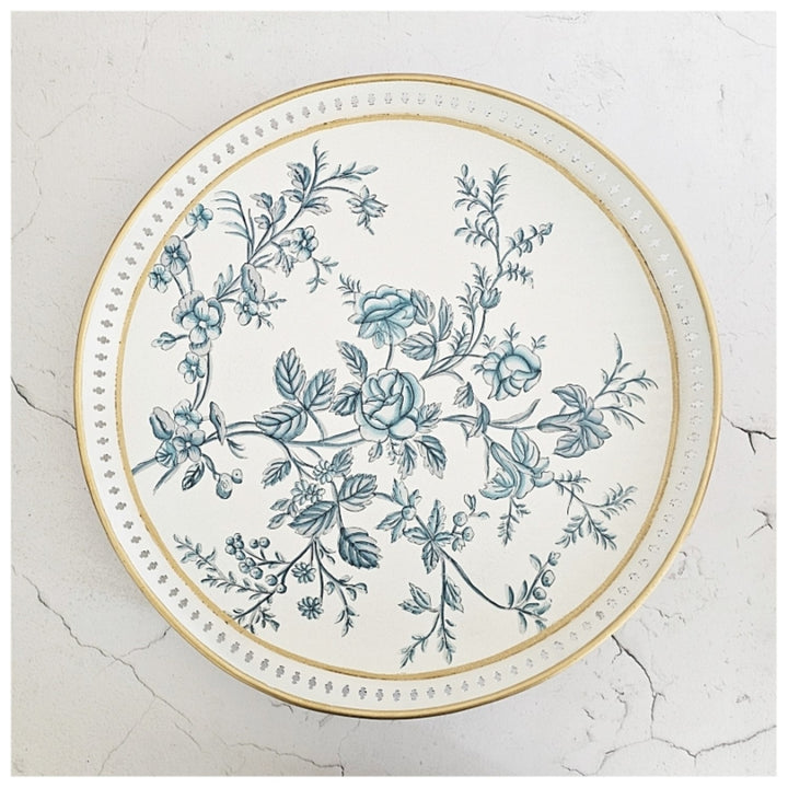 Round Serving Tray | Artistically Hand Painted | White | Metal Made | Multi-Purpose