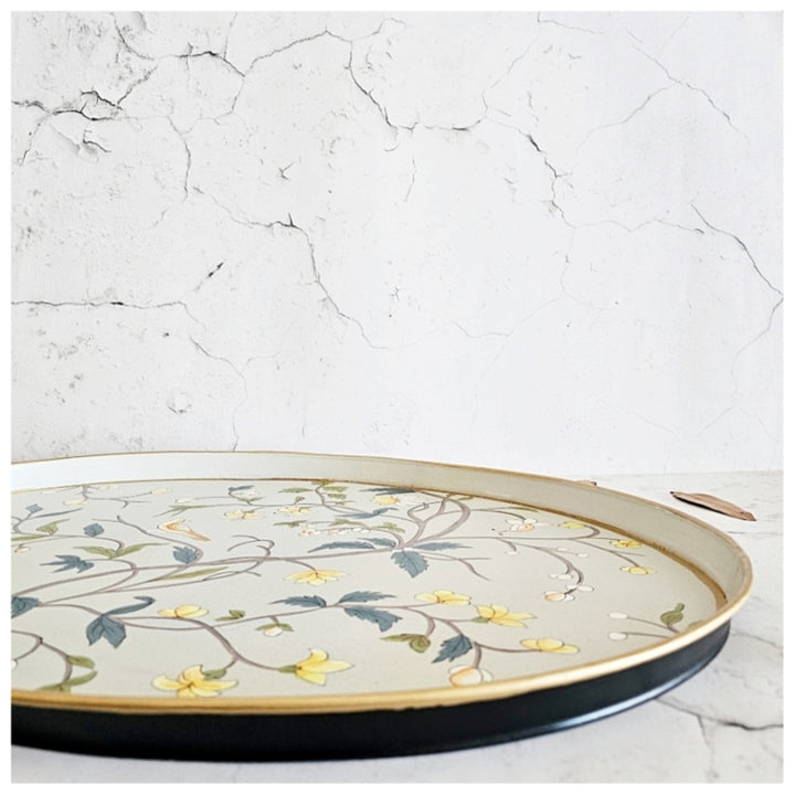 Grey Blossom Oval Butler Serving Tray | Hand-Painted | Bespoke Design