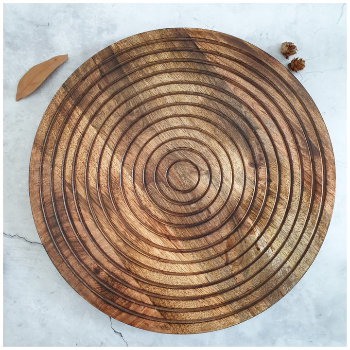 Aqua Marine Pizza/Pie Serving Platter with Wooden Board | Mango Wood | Round