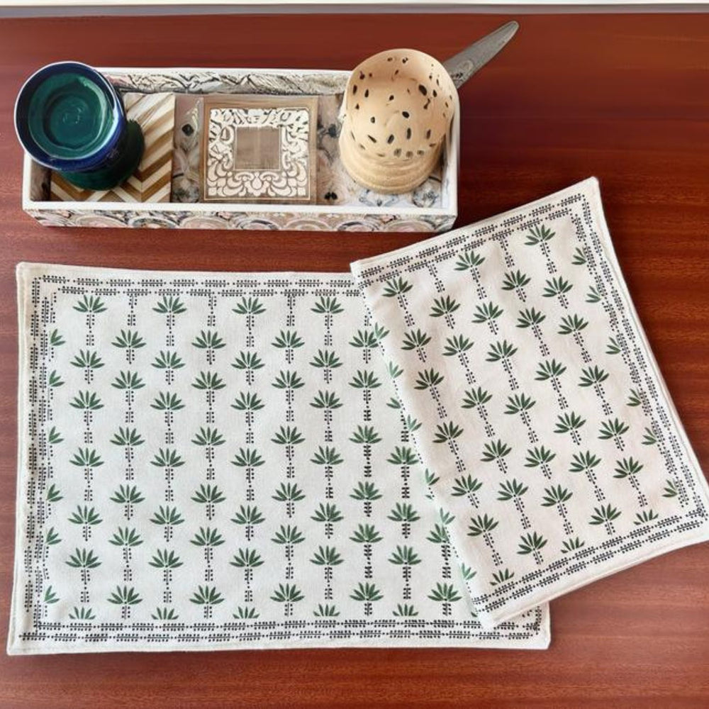 Palm Trees Printed Dining Table Placemats | Fern Green And White | 12"x18"  