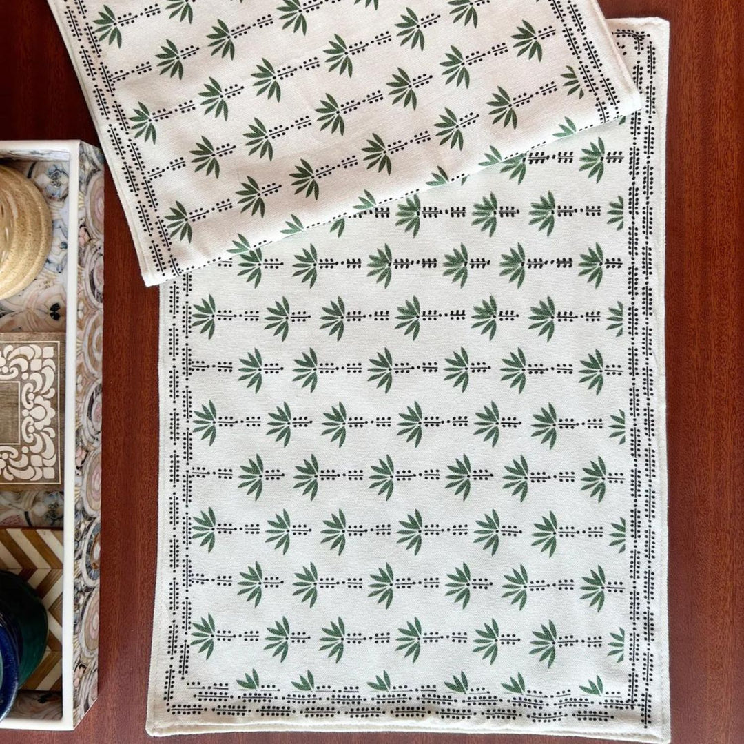Palm Trees Printed Dining Table Placemats | Fern Green And White | 12"x18"  