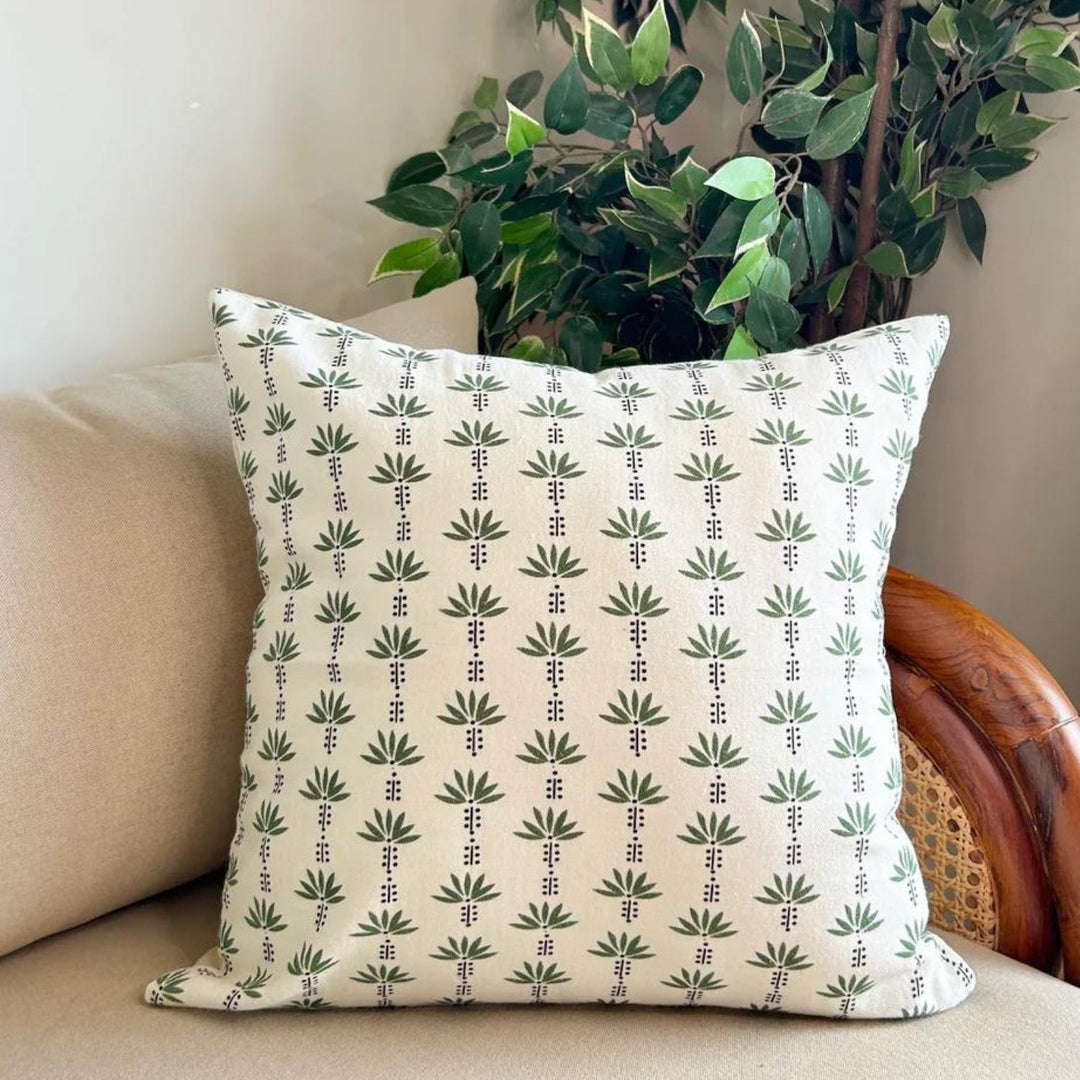 Palm Trees Printed Off White Cushion Covers| Set Of 2 | 16 x 16 Inch
