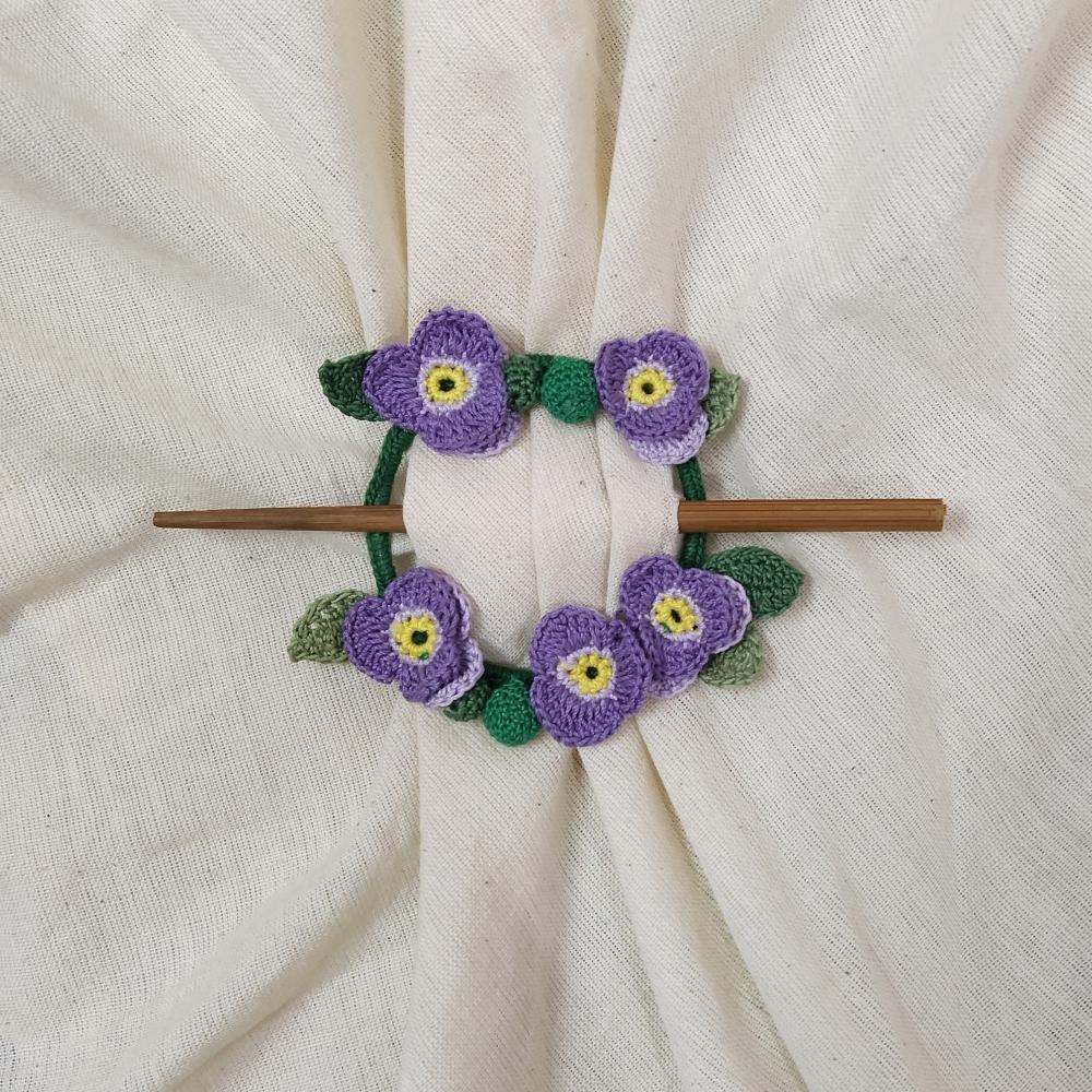 Pansy Crochet Hair Tie | Hand-crafted | Cotton | Purple and Green