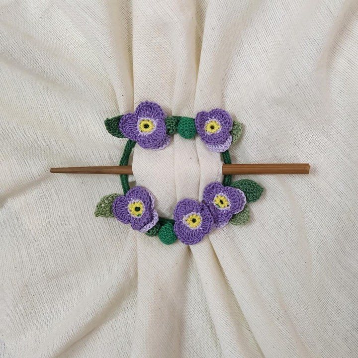 Pansy Crochet Hair Tie | Hand-crafted | Cotton | Purple and Green