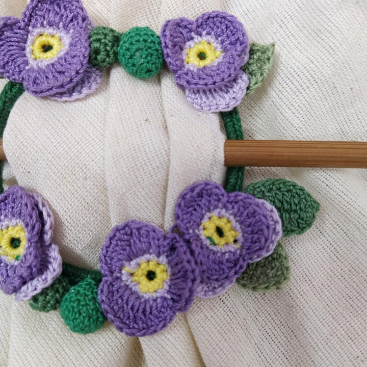 Pansy Crochet Hair Tie | Hand-crafted | Cotton | Purple and Green