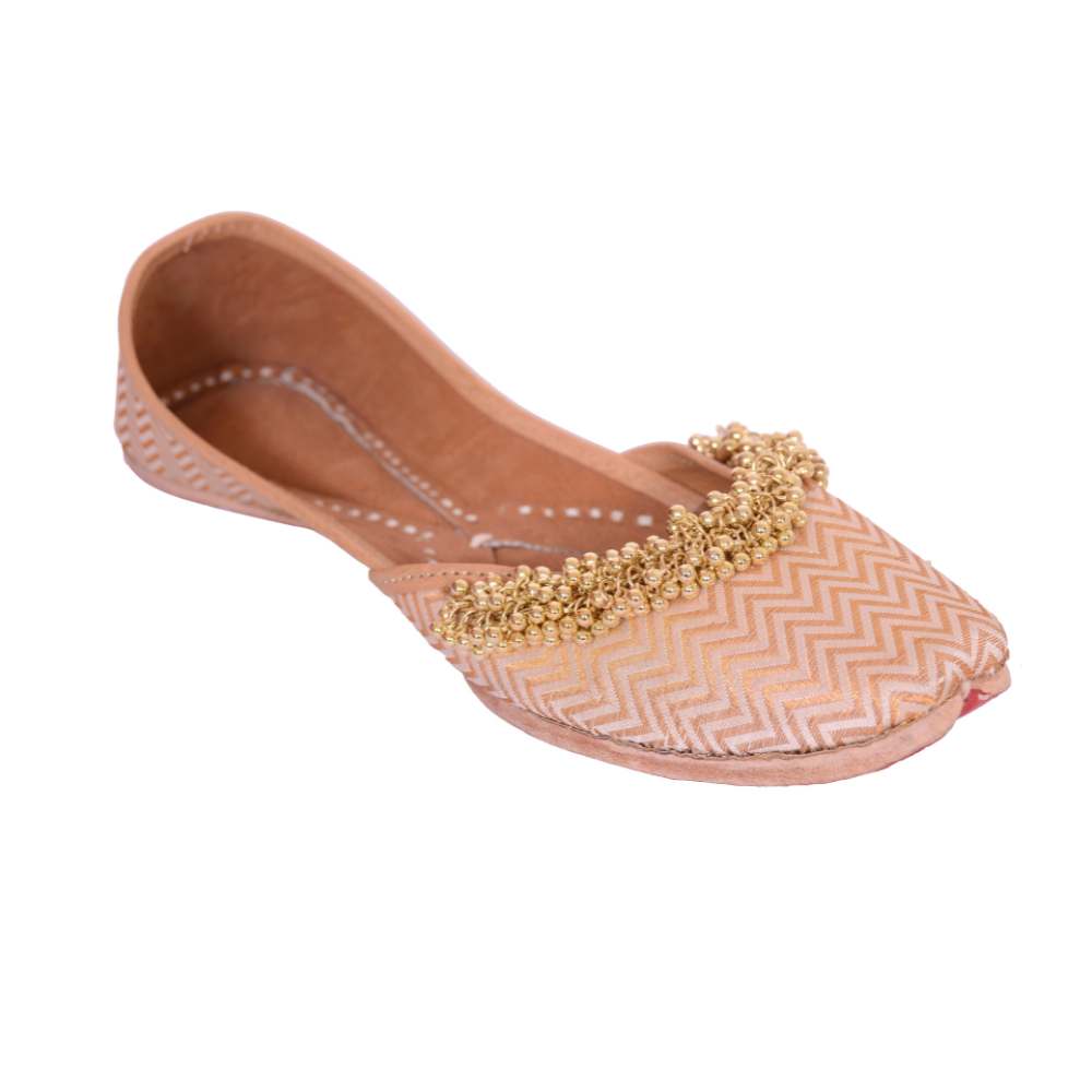 Pastel Pink Chevron Print Jutti | Ghungroo Embellished | Festive Look