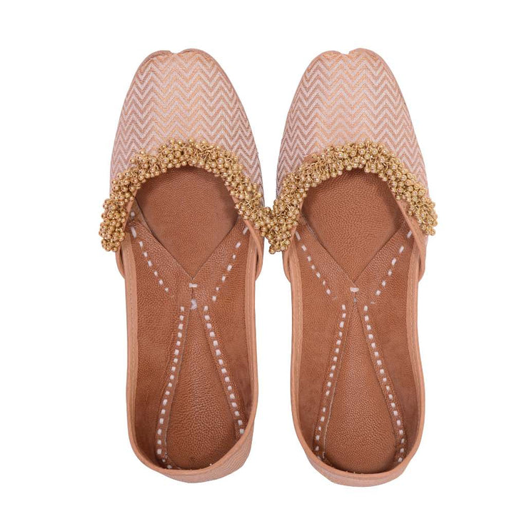 Pastel Pink Chevron Print Jutti | Ghungroo Embellished | Festive Look