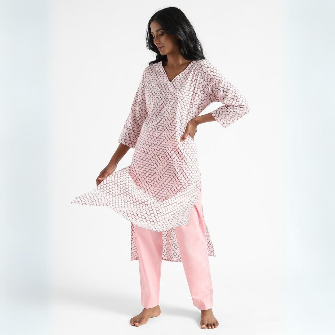 Pastel Pink Cotton Slim Fit Pants | Women's Everyday Wear | Ankle-Length